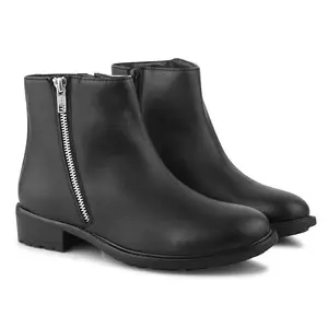 CLOG LONDON Ankle Boots for Women With Side Zipper | Fashionable and Comfortable Boots for Casual and Office Wear-BLACK-39