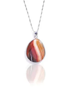 Gempro Genuine Botswana Agate Lucky Gemstone Silver Chain Pendant Necklace for Women, Red