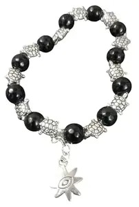 Handcrafted Black Beaded Bracelet with Silver Turtle Charms and Sun Pendant