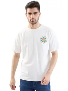 Status Quo Men's Graphic Printed Half Sleeves Round Neck Oversized Tshirt | 100% Cotton | Off White | XL Size