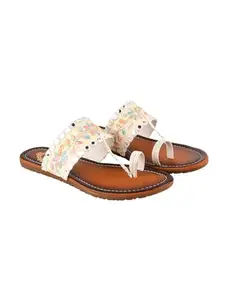 Shoetopia Classic Ethnic White Kolhapuri Flats For Women & Girls /UK9
