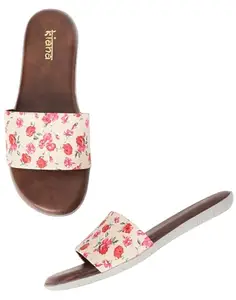 Kiana House OF Fashion Kiana Women's Floral Printed Rosy Rexine Round Toe Chappals