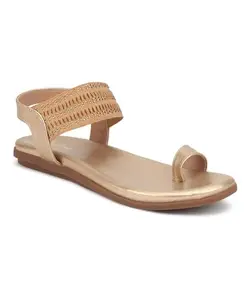 Picktoes women comfortable grip flat sandals (Gold, 8)
