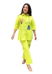 AINESH CRAFTS Women's Cotton Floral Printed Straight Short Shirt Kurti with Pant