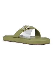 Inc.5 Womens Green Casual Transparent Round Toe Casual Flats