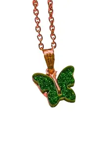 Glittering Green Butterfly Pendant Necklace with Golden Chain