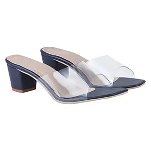 FASHION RIDE Women's Transparent Upper Block Heels Fancy and Trendy Looks Fashion Sandal (Blue, 5 UK, RK-505)