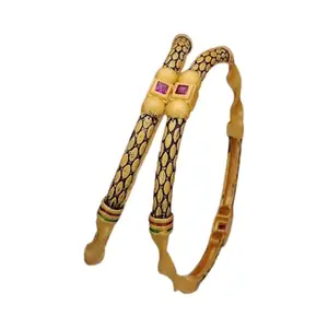 Gold Brass Elite Glittering Bracelet/Bangles for Women | Non-Adjustable | Artificial Stones | Size 2.6 | 2 Pcs | B&B_2.6_y7art