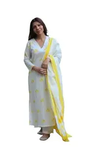 SANGOURI Women Floral Printed Kurta and Pant Set with Dupatta
