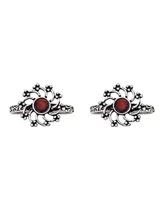 TEEJH Dhrishya Red Stone Silver Oxidised Rings for Women