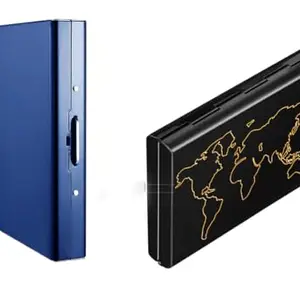 Stealodeal RFID Protector Stainless Steel Blue with World map Black Debit/Credit/ATM 8 Slots Men & Women Card Holder Wallet