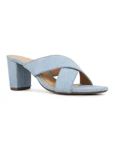 Inc.5 Womens Blue Solid Round Toe Party Wear Block Heels Sandals
