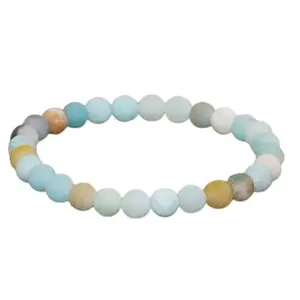 RRJEWELZ Natural Matte Amazonite 8mm round Shape Smooth Cut Beads 8 Inch Stretchable Bracelet for Men & Women.|STBR_RR_07562_8.0