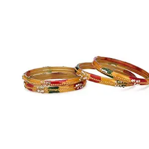 Party Glass Bangle Set Ornamented With Beads For Spaical Look (Pack Of 4 Multi Shining & Attractive (BBbangle-MY1.a_bang)