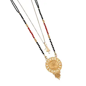 MALKYN Women's Mangalsutra Fashion Jewelry with Gold-Tone Dancing Girl Pendant and Black Beads, Elegant Traditional Design with Crystal Detailing for Weddings and Special Occasions-MD-055