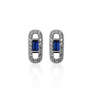 INARI SHINES 925 Sterling Silver Rectangular Earring Studs with Blue Sapphire & Zircons | Gift for Women and Girls