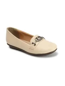 ELLE Women Ballet Flat Shoes, Colour-Cream, UK-3
