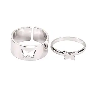 Silver Matching Love Couple Ring For Men And Women | Adjustable & Matching Butterfly Rings for Girls Boys