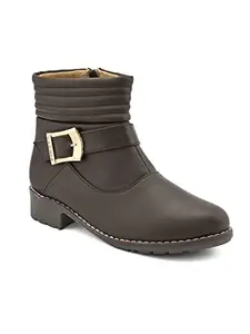 DICY Low Heel Girls Shoes High Ankle Boots for Women Sneakers for Girls and Special Occasion with Buckle & Zipper Brown