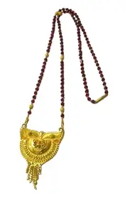 QNAM Crystal Moti Beads Black Golden Mangalsutra Chain With Color Gold Plated Pendant for Women 22 Inches