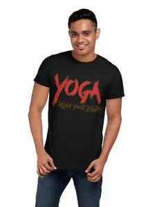 Danya Creation Yoga Reach Your Balance - Black - Comfortable Yoga T-Shirts for Yoga Printed Men's T-Shirts (Medium, Black)