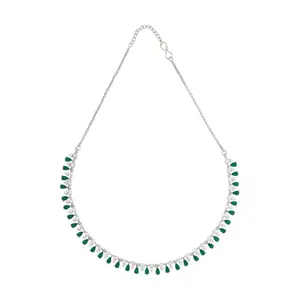 Kushal's Fashion Jewellery Green Rodium Plated Ethnic Zircon Necklace - 424965