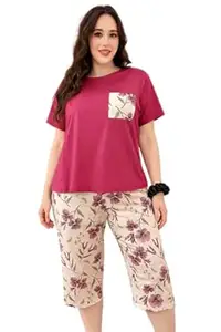 Celary Women Cotton Nightwear Set | Short Sleeve Top & Printed Capri Pajama Set | Soft, Breathable Sleepwear for Ladies | Also Available in Plus Size