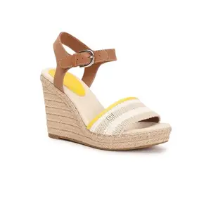 Tommy Hilfiger Cotton Solid Khaki Women Wedges Sandals (F23HWFW110) Size- 36