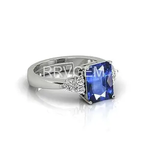 RRVGEM Origianal certified Natural BLUE SAPPHIRE RING 4.25 Carat Certified Handcrafted Finger Ring With Beautifull Stone Neelam RING Silver Plated for Men and Women LAB - CERTIFIED