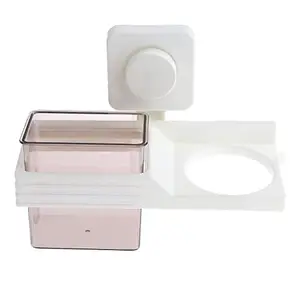 XOXOX Wall Mount Hair Dryer Holder Hair Blow Dryer Rack with Organizer Cup Light Coffee