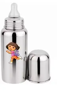 Duggu Kids 304 Grade Stainless Steel Baby Feeding Bottle with Anti-Colic Silicone Nipple - (Dora) Design - 250ml | BPA-Free, Durable Baby Bottle with Cover