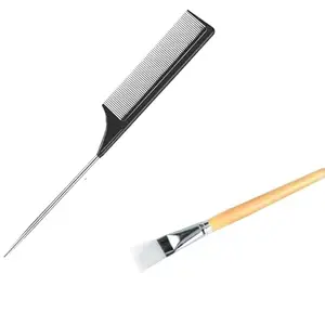 ZAUKY 1PCS MINI PLASTIC BLEACH BRUSH With 1PCS Comb for Hair Stylist, Parting Comb for Braiding Hair, Detangling Teasing Comb, Nylon Pintail Comb with Stainless Steel