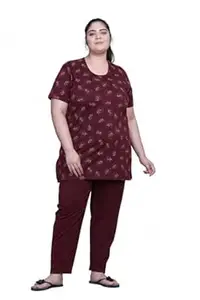 In Love Women's Cotton Plus Size Half Sleeves Semi Long All Over Printed Tshirt for Summers with One Side Pocket for Ladies L to 7XL