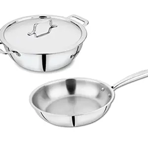 Bergner Tripro Triply 3 Pc Cookware Set, 22 cm Deep Kadai, 20 cm Fry Pan, 1X Stainless Steel Lid, Stay Cool Handles, Induction & Gas Ready, Multi-Layer Polish Surface, 5-Year Warranty price in India.