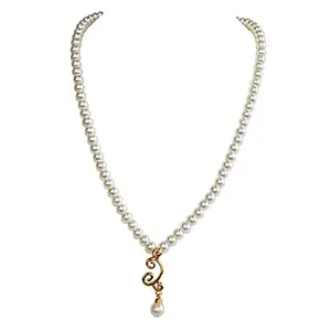 SURATDIAMOND JEWELLERY Single Line Shell Pearl & Gold Plated Pendant Necklace - Elevate Your Elegance (PS582)