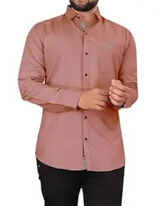 CB-COLEBROOK Men's Solid Relaxed Fit Cotton Shirt | Casual | Plain | Stylish Mens Shirt | Summer-Regular Fit Shirt Spread Collar with Pocket & Full Sleeves (Available in Plus Size)