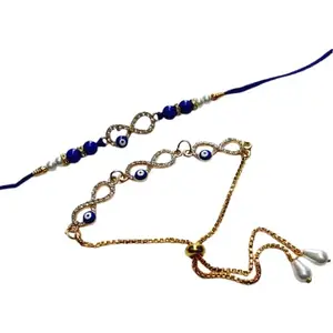 Bhaiya Bhabhi Evil Eye Rakhi Set 2 for Brother Designer for Unisex Adult Rakshabandhan Bracelet Evil Eye Hand