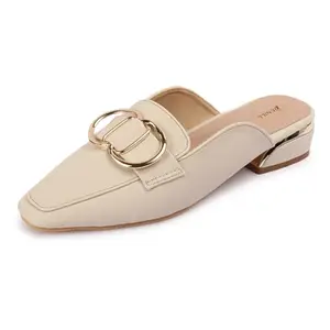 Denill Stylish Women Casual Slip On Mules Sandals For Women & Girls With Non Slip Sole (Cream) Uk-7