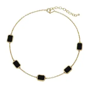Stoodeo Vogue Stylish Gold-Plated Black Stone Necklace for Women & Girls – Elegant Rectangular Pendant Chain for Casual, Daily, Party & Gifting