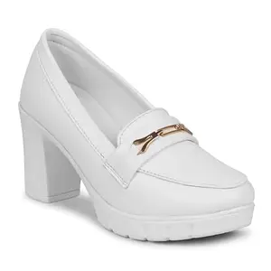 Commander shoes High Heel Pull On Belly Shoe for Women and Girl (854 White 3UK)