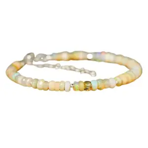 LKBEADS Silver Plated Bracelet with Multicolor Smooth Ethiopian Welo Opal Beads – Rondelle 3mm – 7 inch Adjustable – For Men & Women|LK_STACK_02871