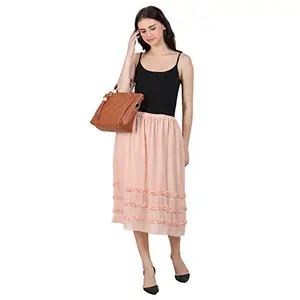 COLOR WORLD Women Skirt Peach Plain Georgette 3 Frill Style