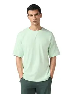 TECHNOSPORT Men's Relaxed Fit Round Neck Drop Shoulder T-Shirt with Elasto Plus for Sports, Gym & Regular Use