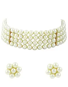 Anuradha Gold Plated Traditional Moti Choker Necklace Set | Jewellery Set with Stud Earrings for women | Wedding jewellery Set