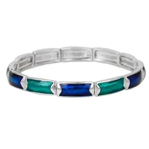 Estele Rhodium Plated Blue and green enamel Cuff bracelet