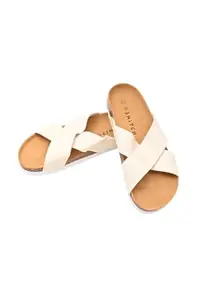 SNITCH Men's White Color Casual Slippers | Cross-Strap Design | Synthetic Upper Material, Rubber Outsole, TPR Insole | Casual Wear, Street Wear | Minimalist Design | 42