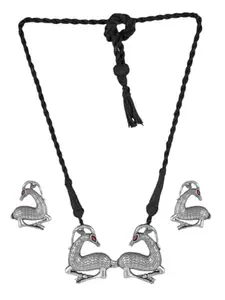 Adwitiya Collection Oxidised Stone Studded Pendant With Drawstring