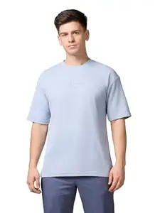 TECHNOSPORT Men Printed Oversized Round Neck T-Shirt with COTFLEX, Dry Fit Sports Tee, Oversized Activewear T-Shirt for Gym, Running, Sports & Casual Wear