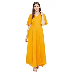 HELLO DESIGN Women's Georgette A-line Maxi Dress ( HLD21, Yellow, X-Large)