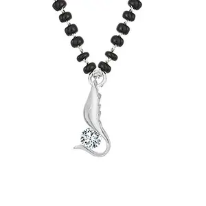 JFL - Jewellery for Less Fashion Mangalsutra Silver Whitegold Plated Cubic Zircon Leafy Solitaire Pendant with Black Beaded Chain,Valentine